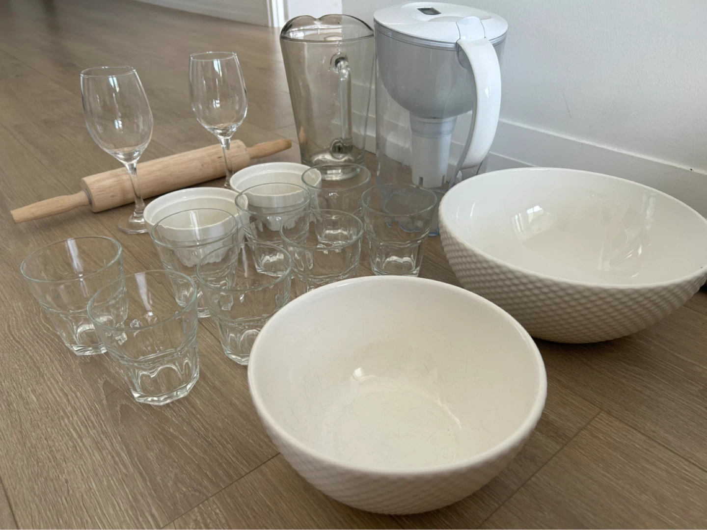 Set of Glasses, Pitcher, Bowls, Water Filter, Rolling Pin