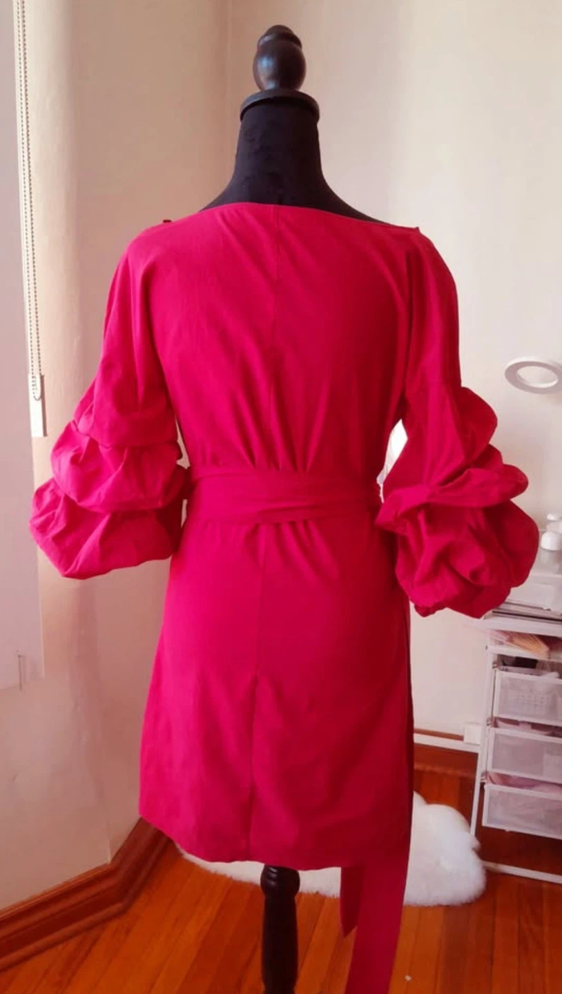 ZARA Red Wrap Dress with Puffy Sleeves - Size XS - photo 2