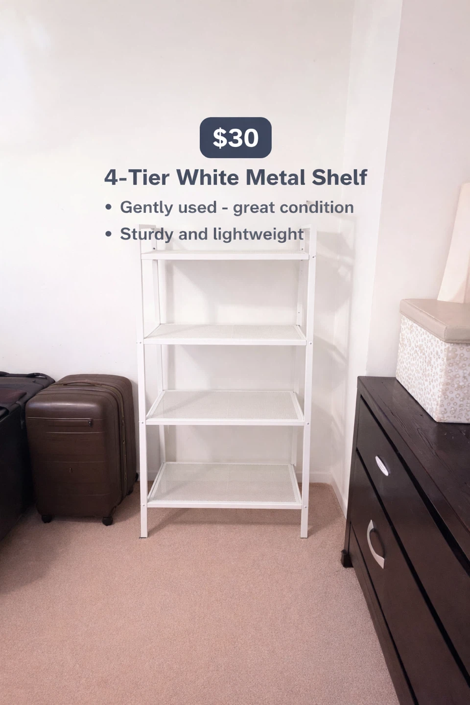 4-Tier White Metal Shelf