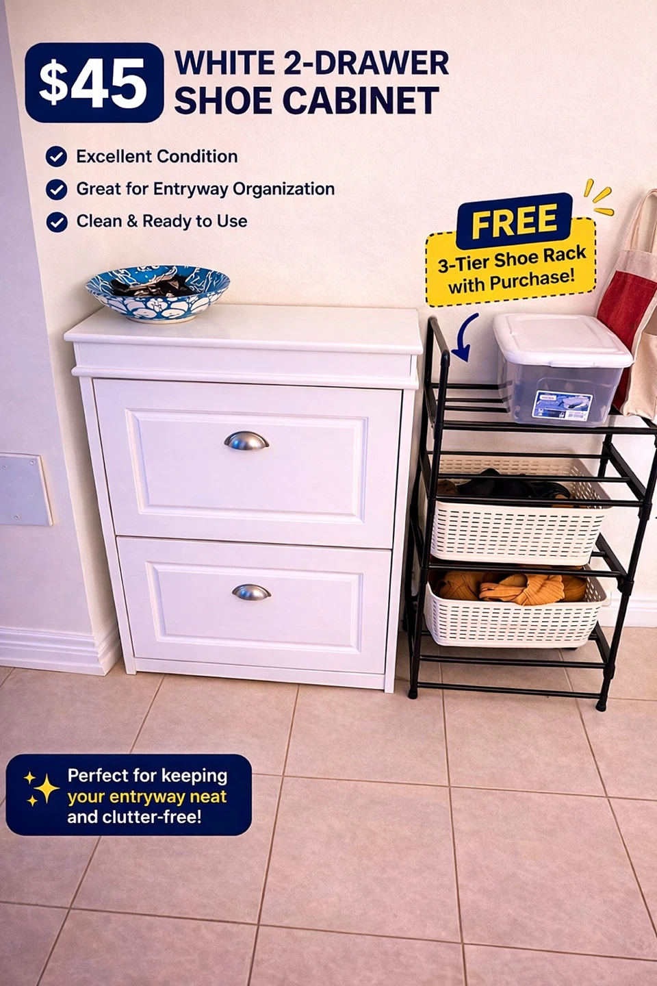 White 2-Drawer Shoe Cabinet