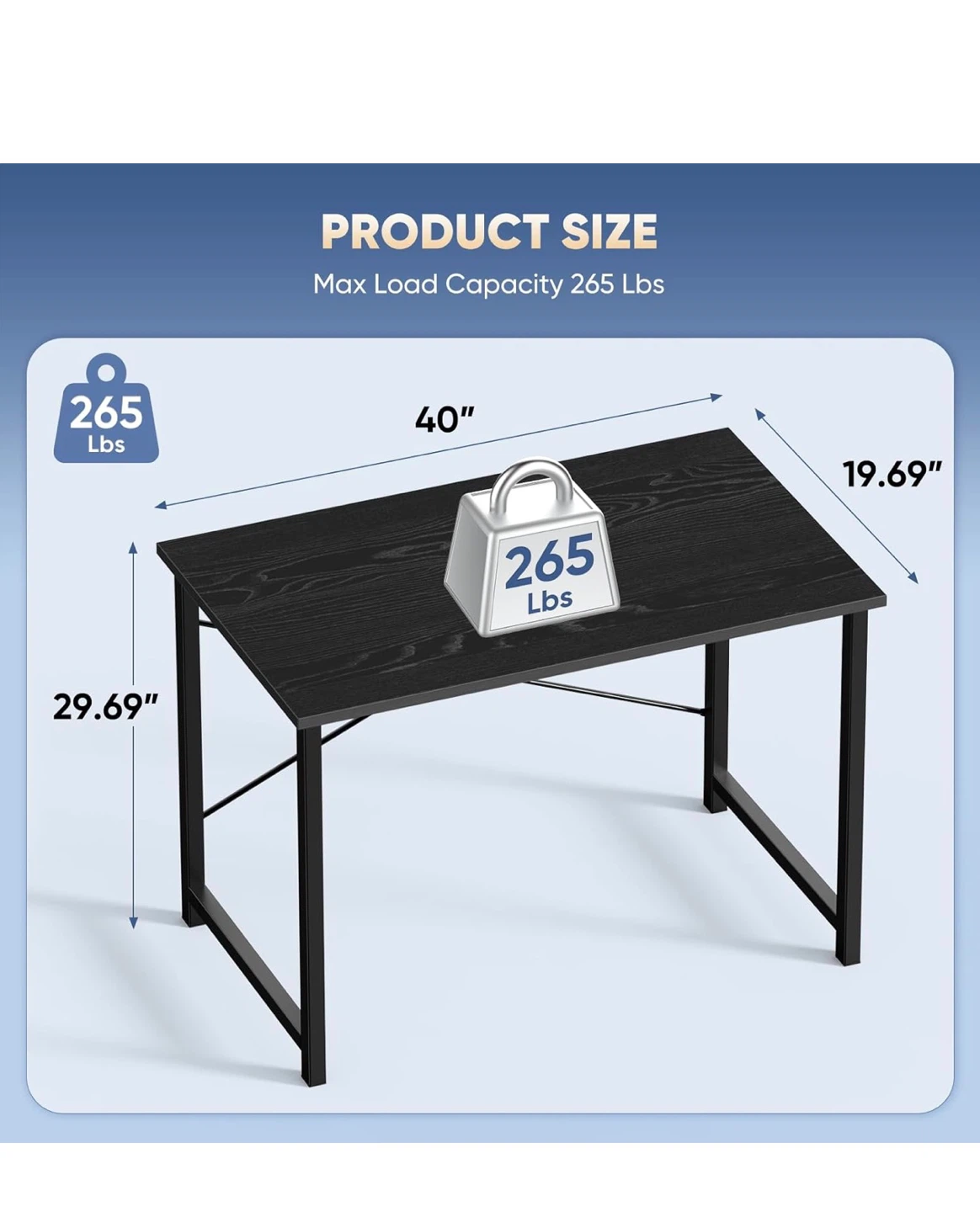 40 Inch Office Desk - Wood Black - photo 3
