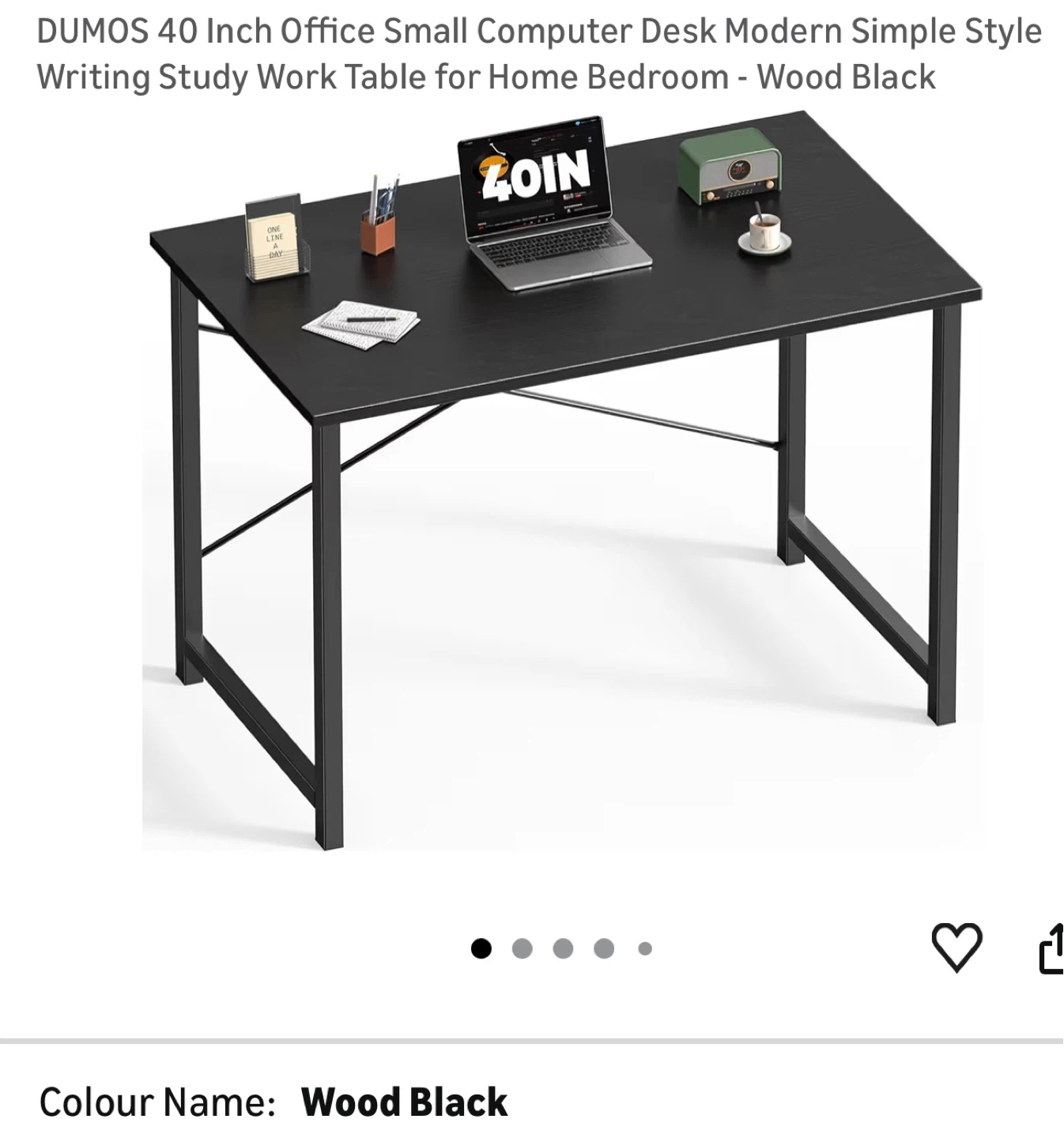 40 Inch Office Desk - Wood Black