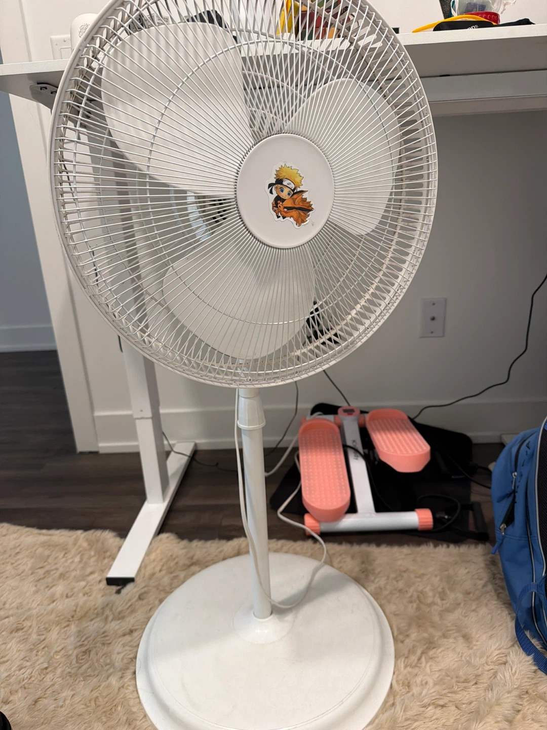 White Pedestal Fan with Naruto Decal