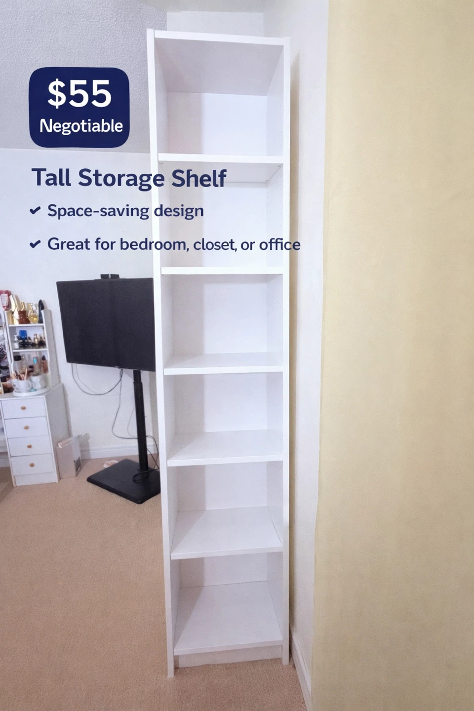 White Tall Storage Shelf