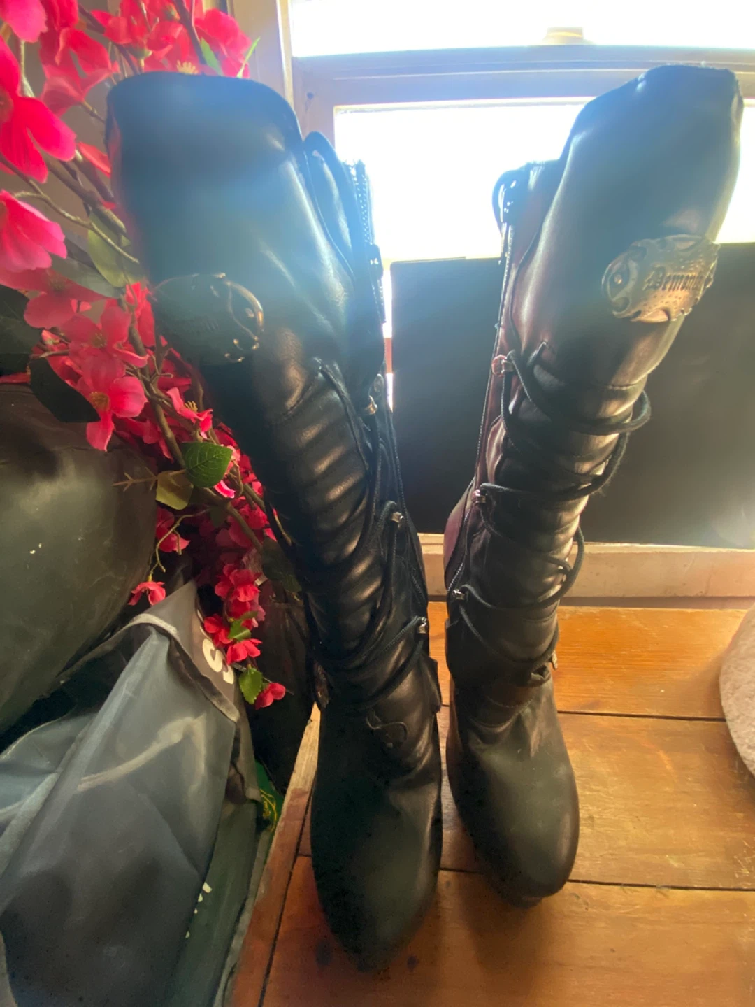 Demonia Black Platform Skull Buckle Boots - photo 4