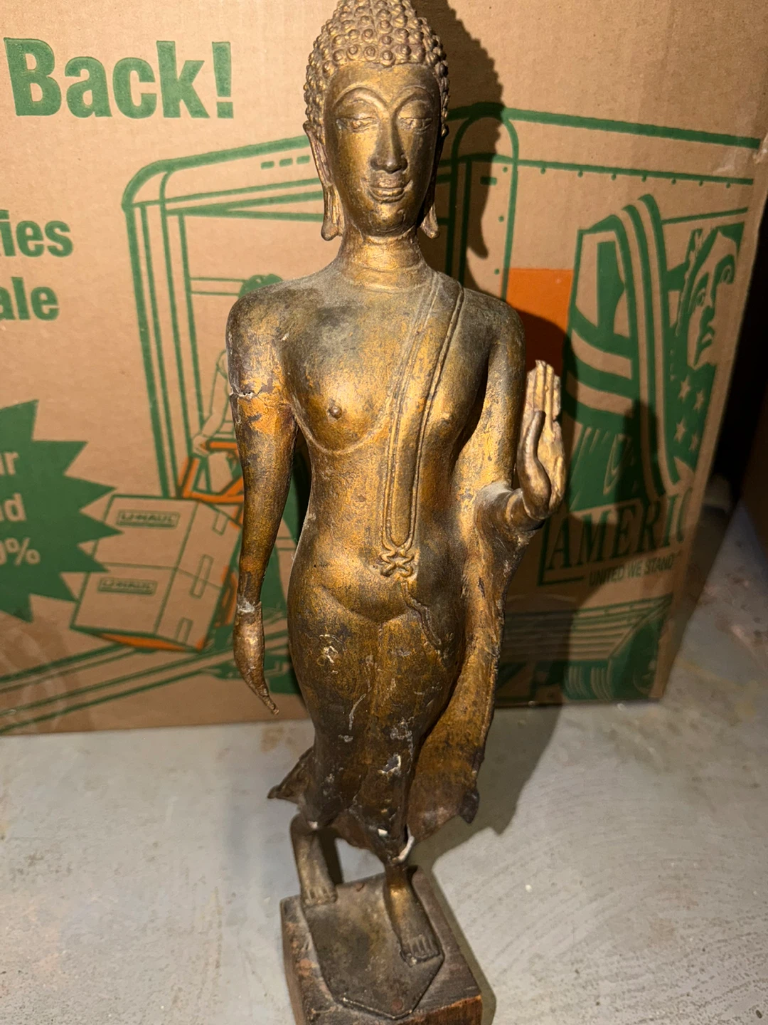 Antique Gold-Tone Standing Buddha Statue