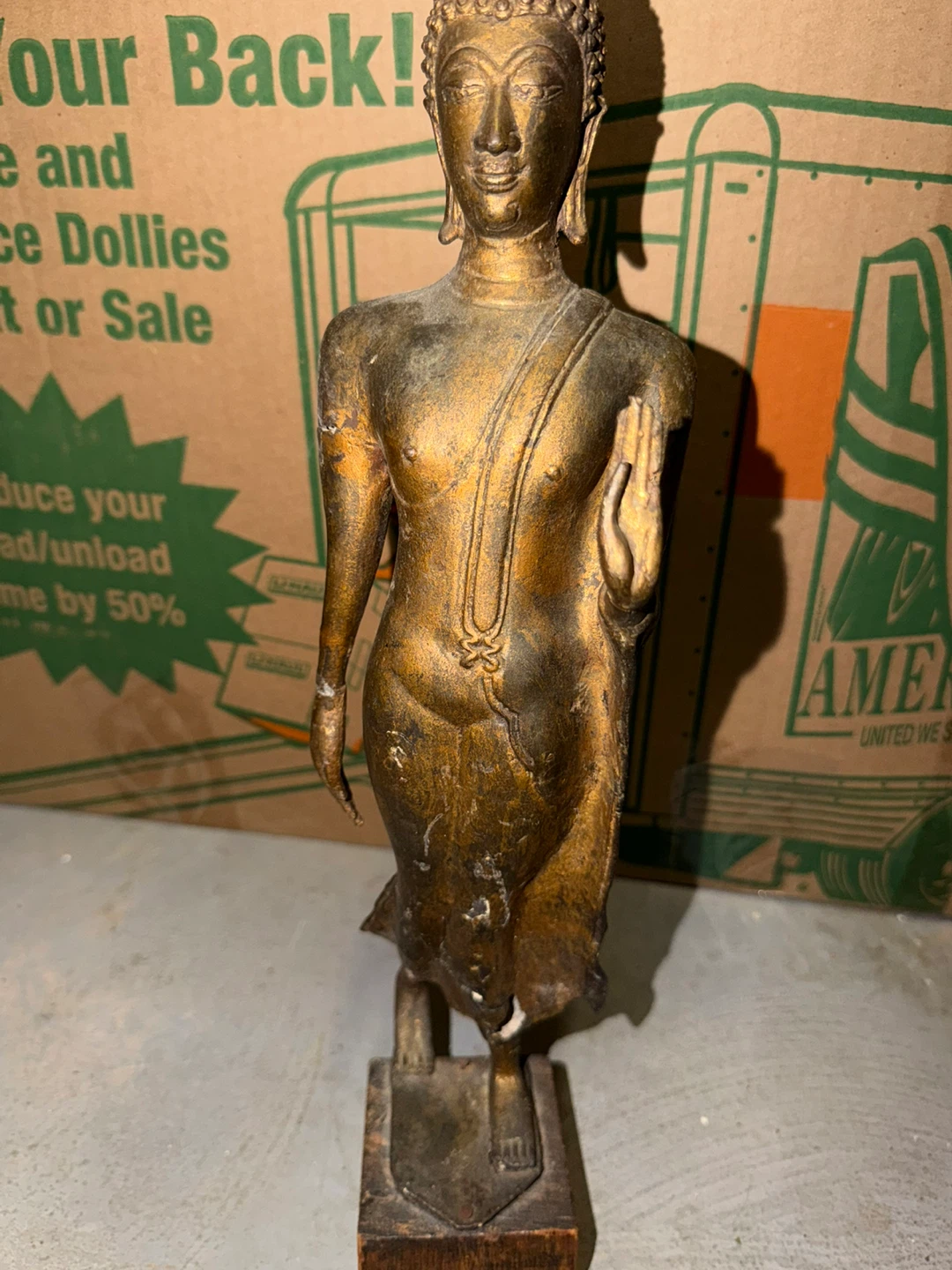 Antique Gold-Tone Standing Buddha Statue - photo 2