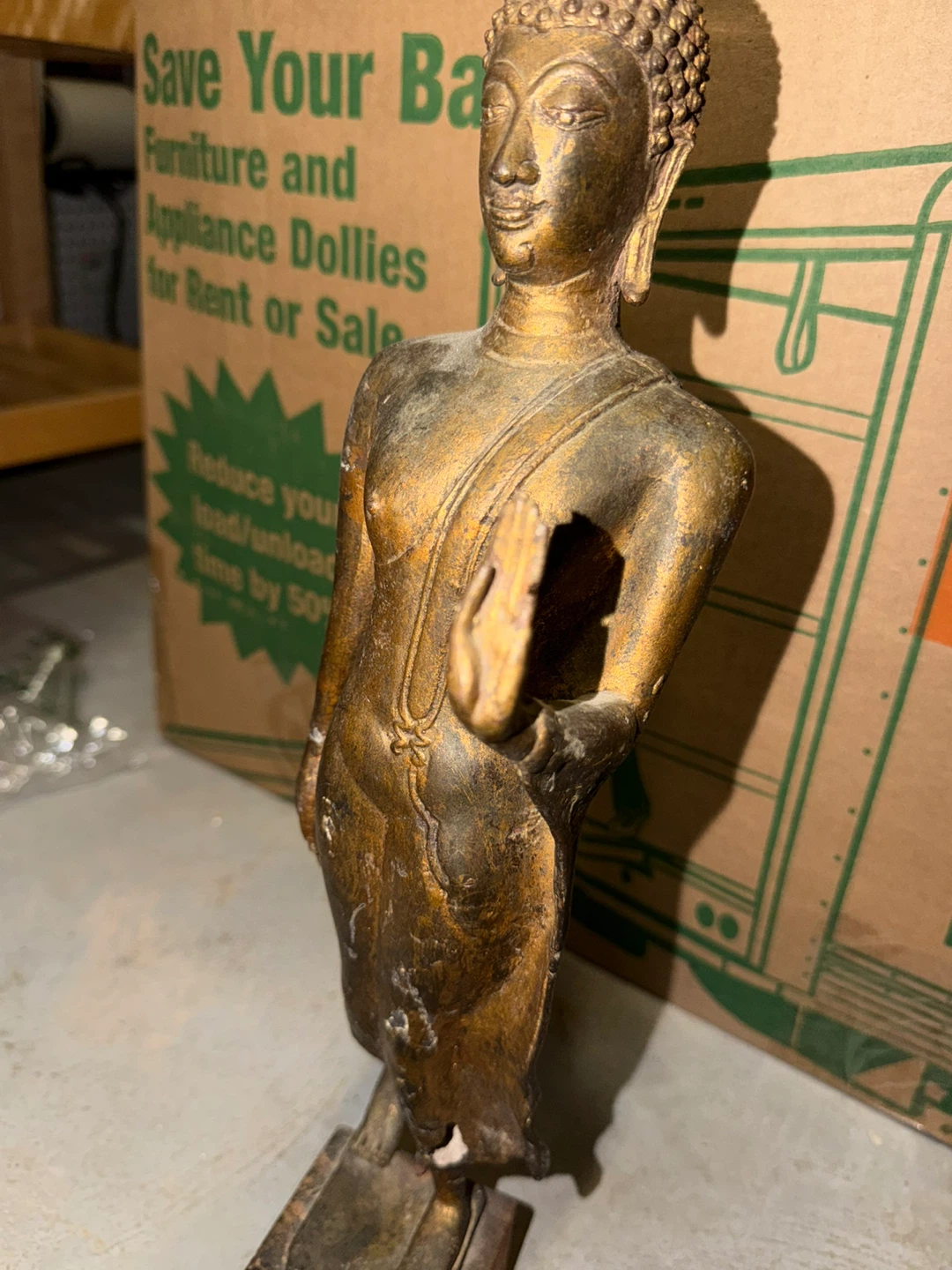 Antique Gold-Tone Standing Buddha Statue - photo 3