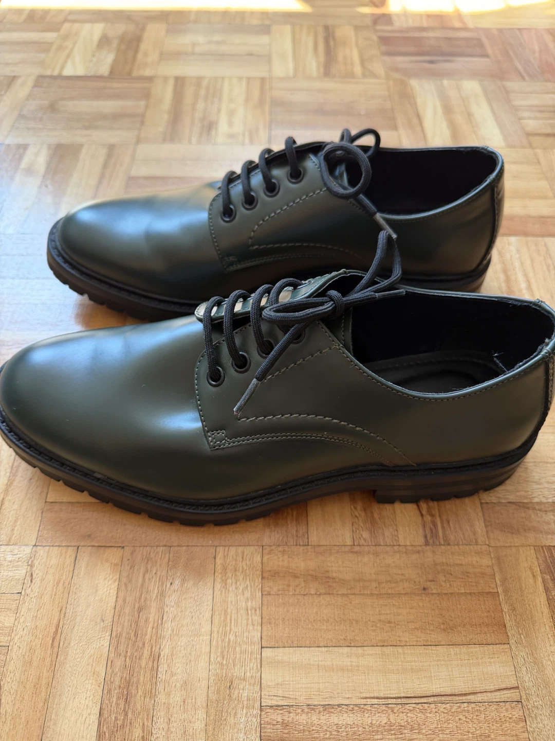 Zara Men's Dark Green Lace-Up Shoes Size 42