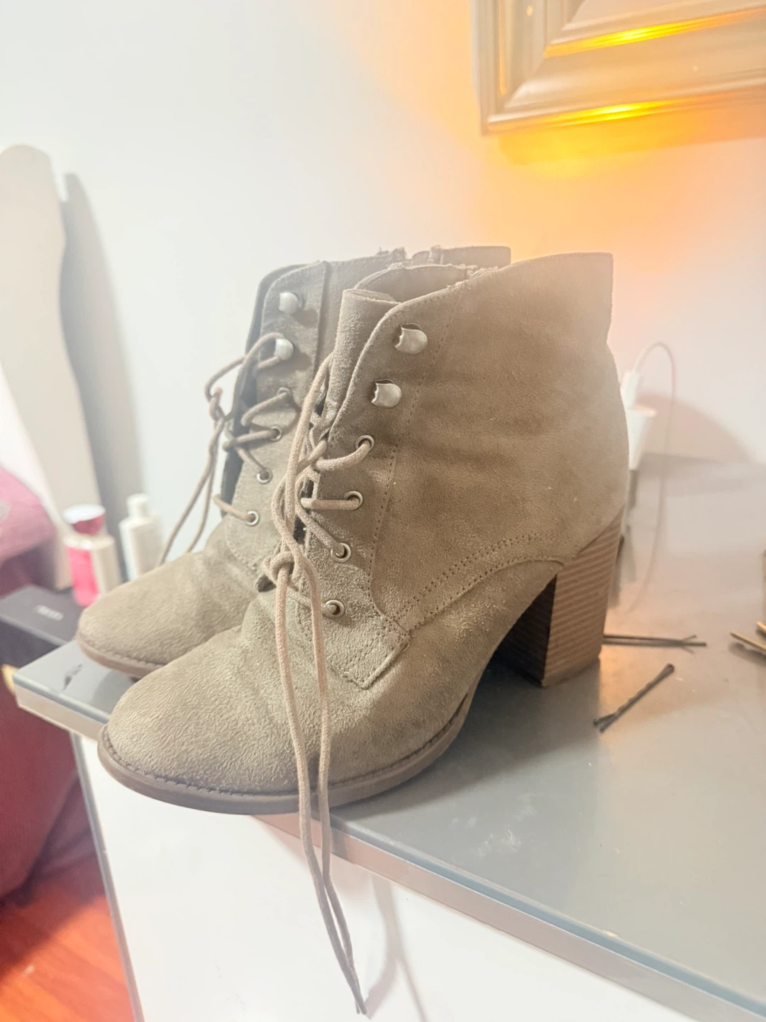 Women's Tan Suede Lace-Up Ankle Boots