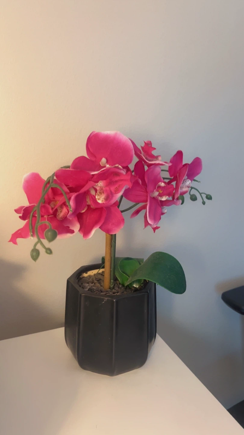 Artificial Pink Orchid Plant in Black Pot