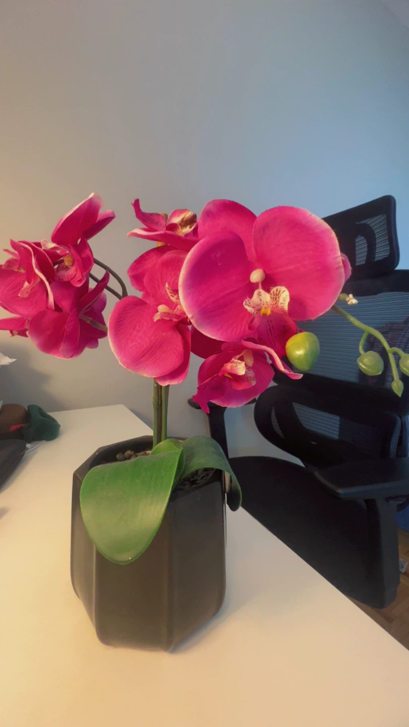 Artificial Pink Orchid Plant in Black Pot - photo 2