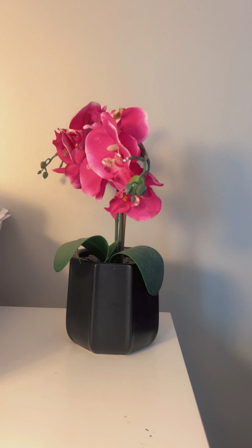 Artificial Pink Orchid Plant in Black Pot - photo 5
