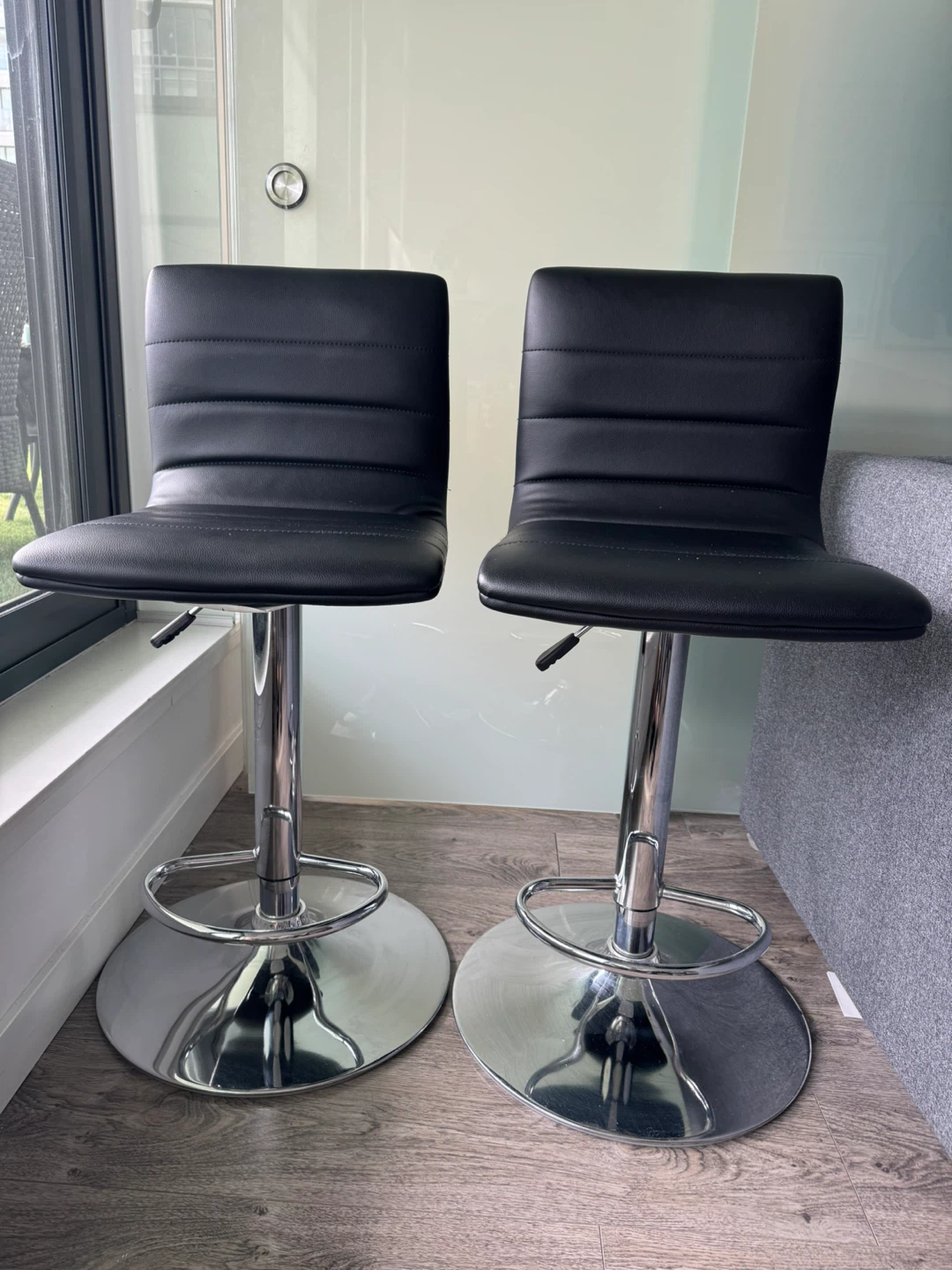 Pair of Black Faux Leather Bar Stools - photo 2