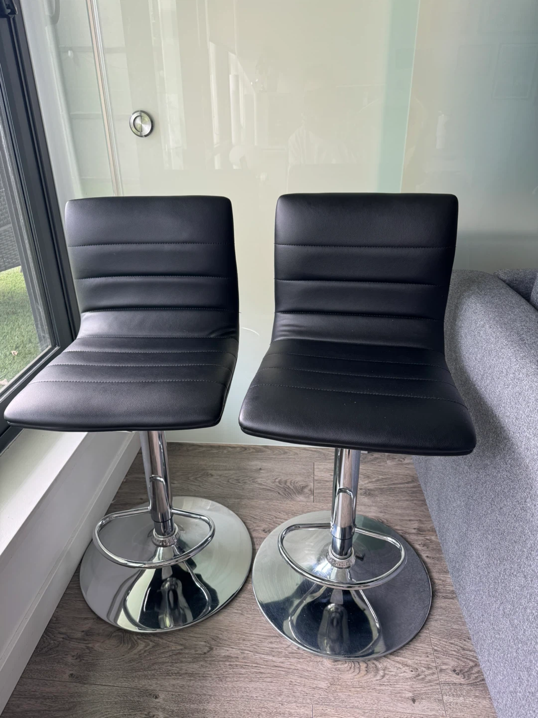 Pair of Black Faux Leather Bar Stools
