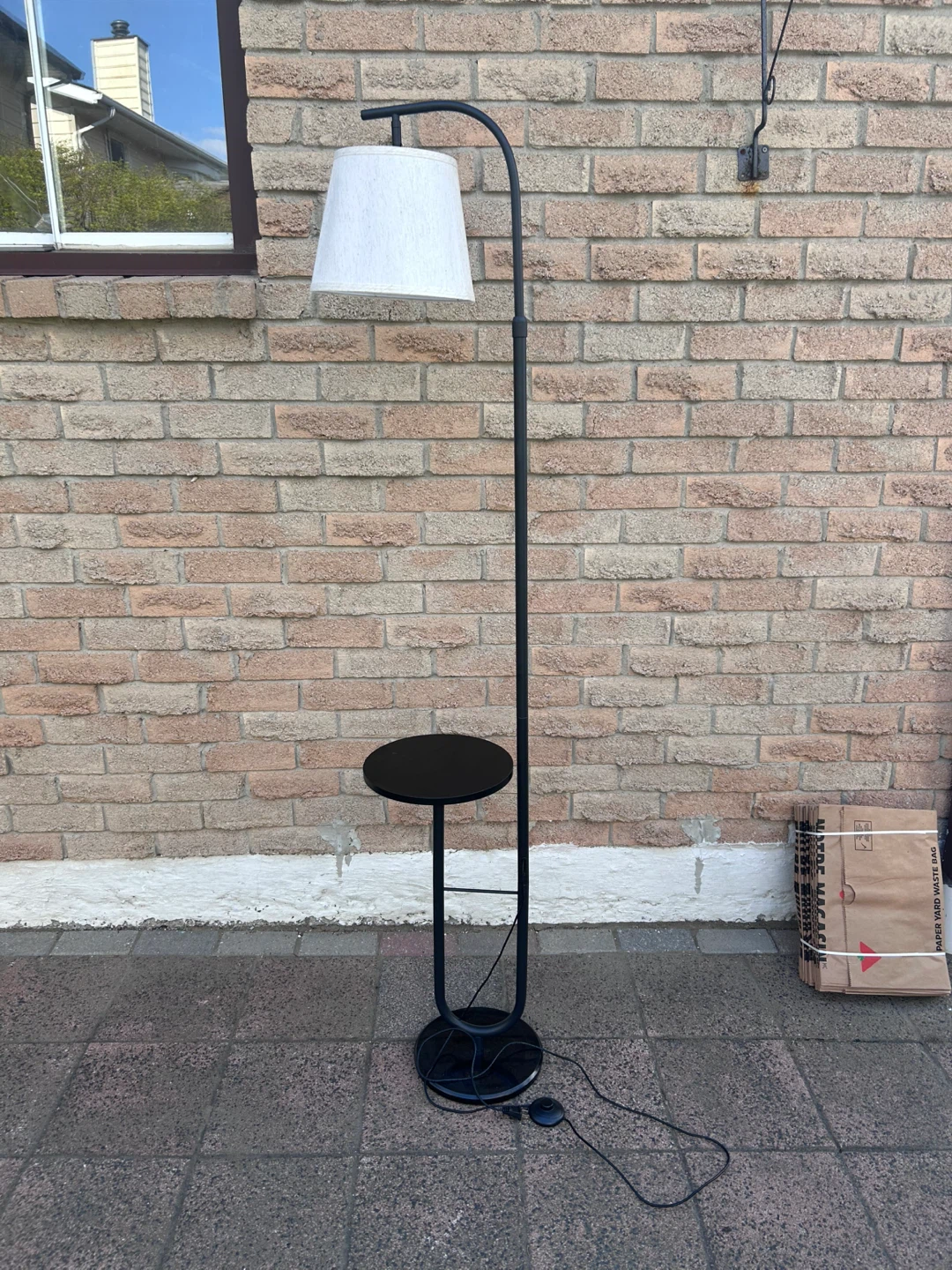 Black Floor Lamp with Side Table