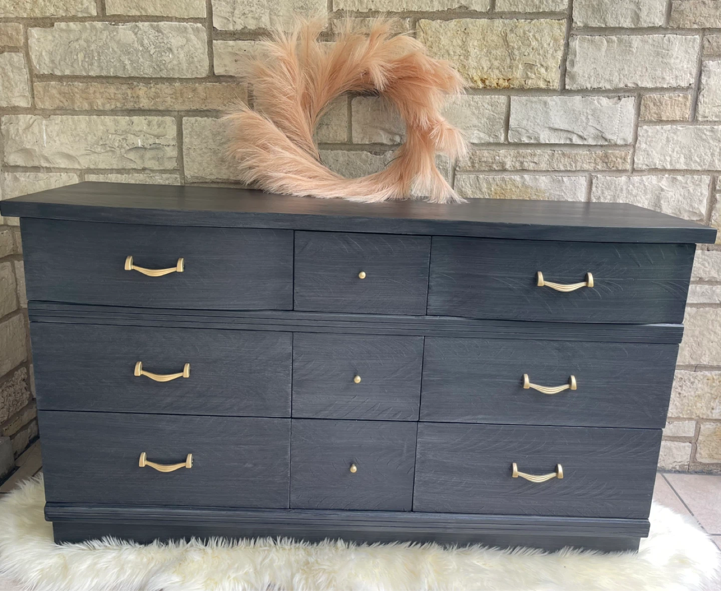 MCM 9 drawers dresser/TV stand redone in Brushed Gray finish
