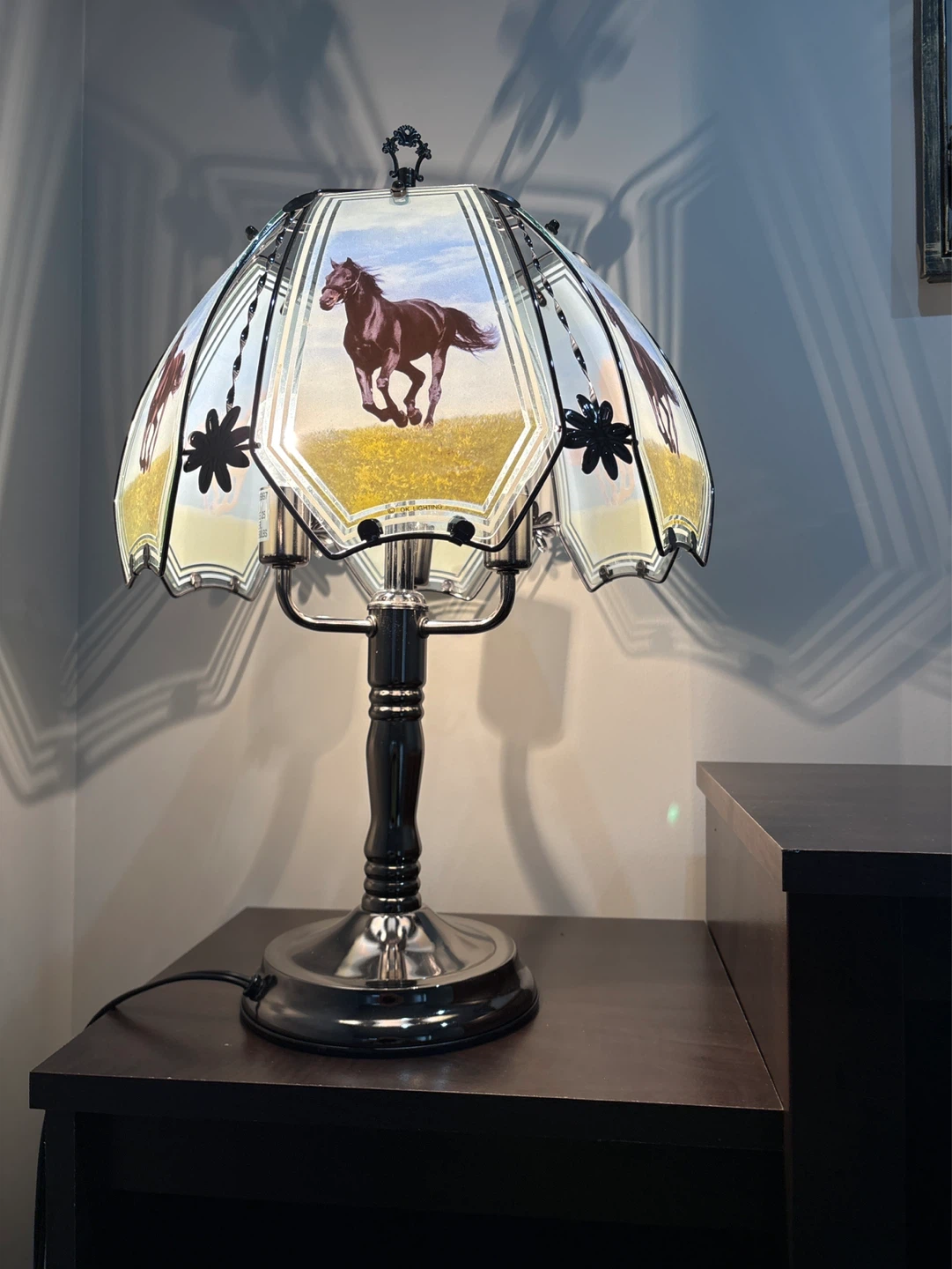 Stained Glass Horse Accent Lamp touch to light up