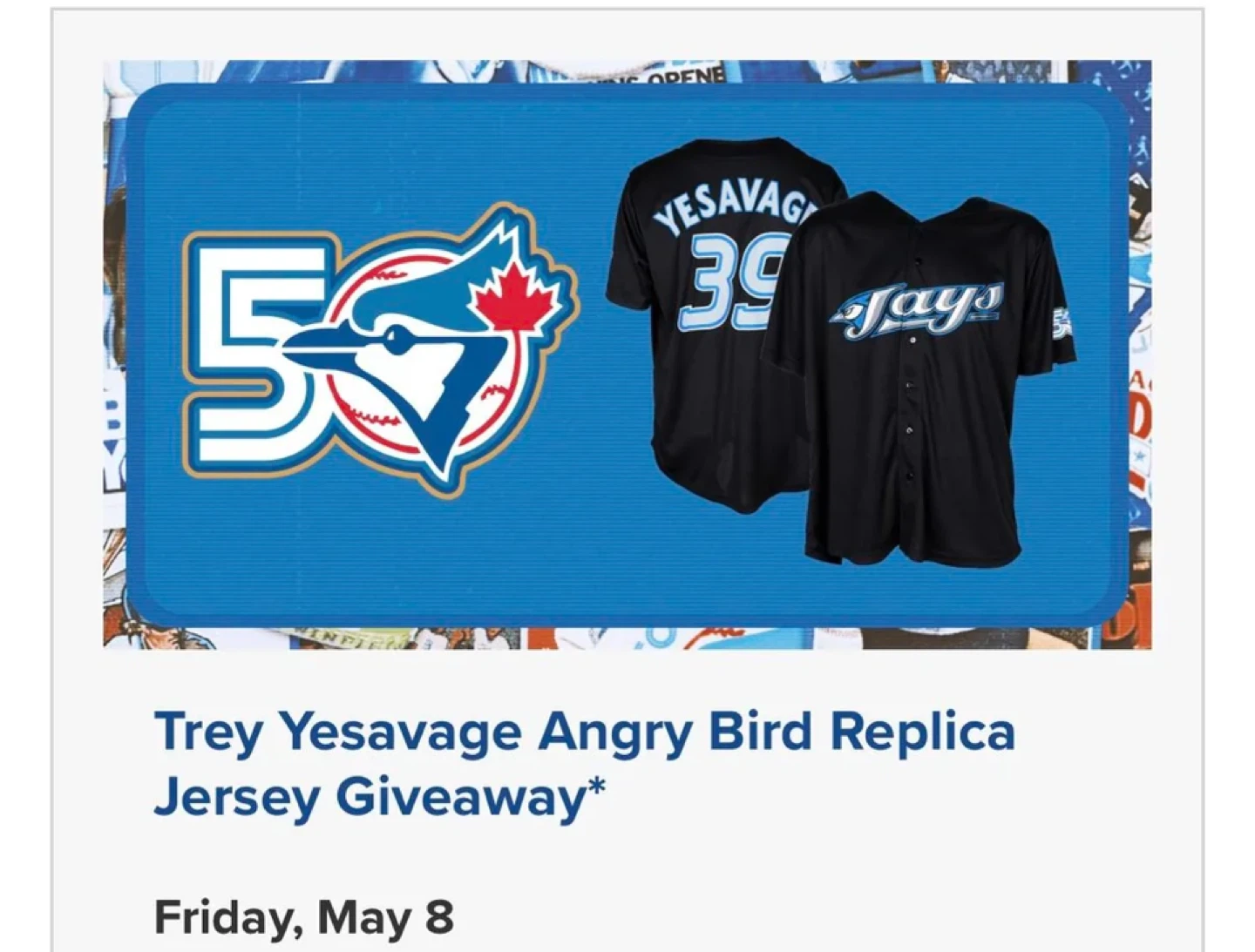Trey Yesavage Angry Bird Replica Retro Jersey May 8th Giveaway