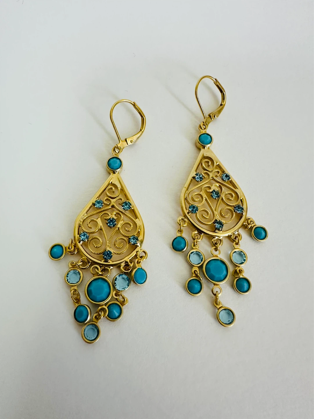 Gold Tone Chandelier Earrings with Blue Stones - photo 2