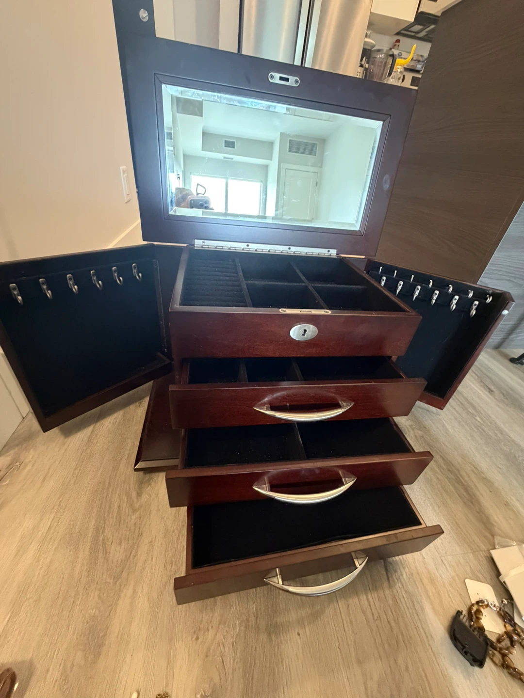 Wooden Jewellery Box with Mirror and Drawers