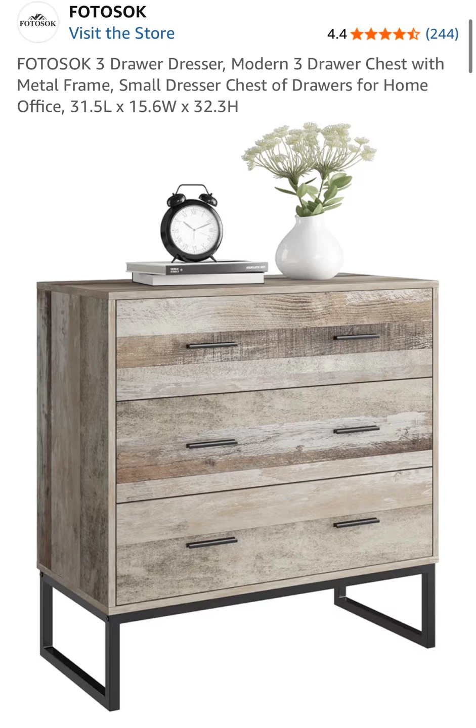 FOTOSOK 3 Drawer Dresser - Modern Small Chest