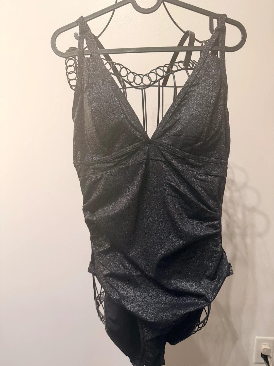 Black Ruched Metallic One-Piece Swimsuit Size L - photo 2