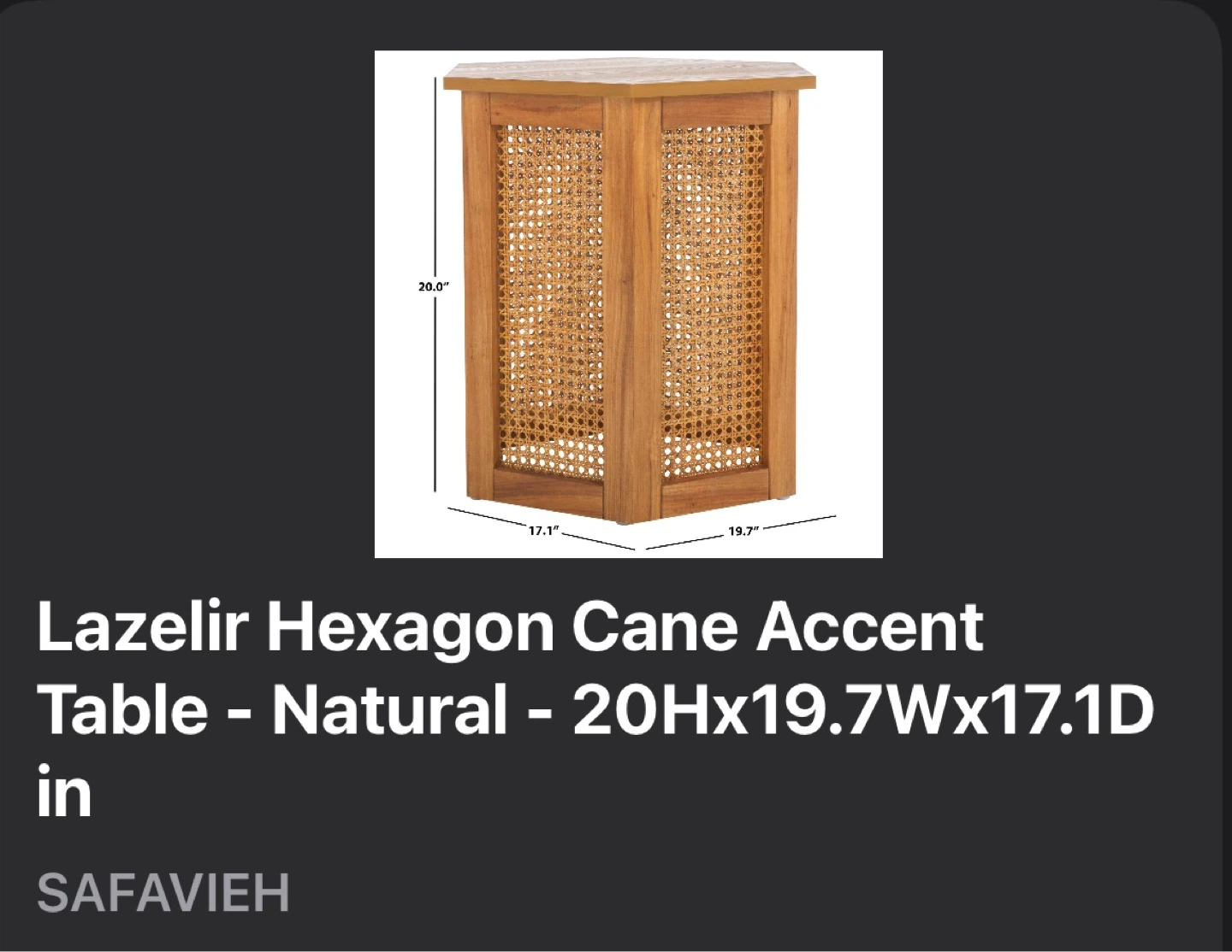 Safavieh Lazelir Hexagon Cane Accent Table - Natural - photo 3
