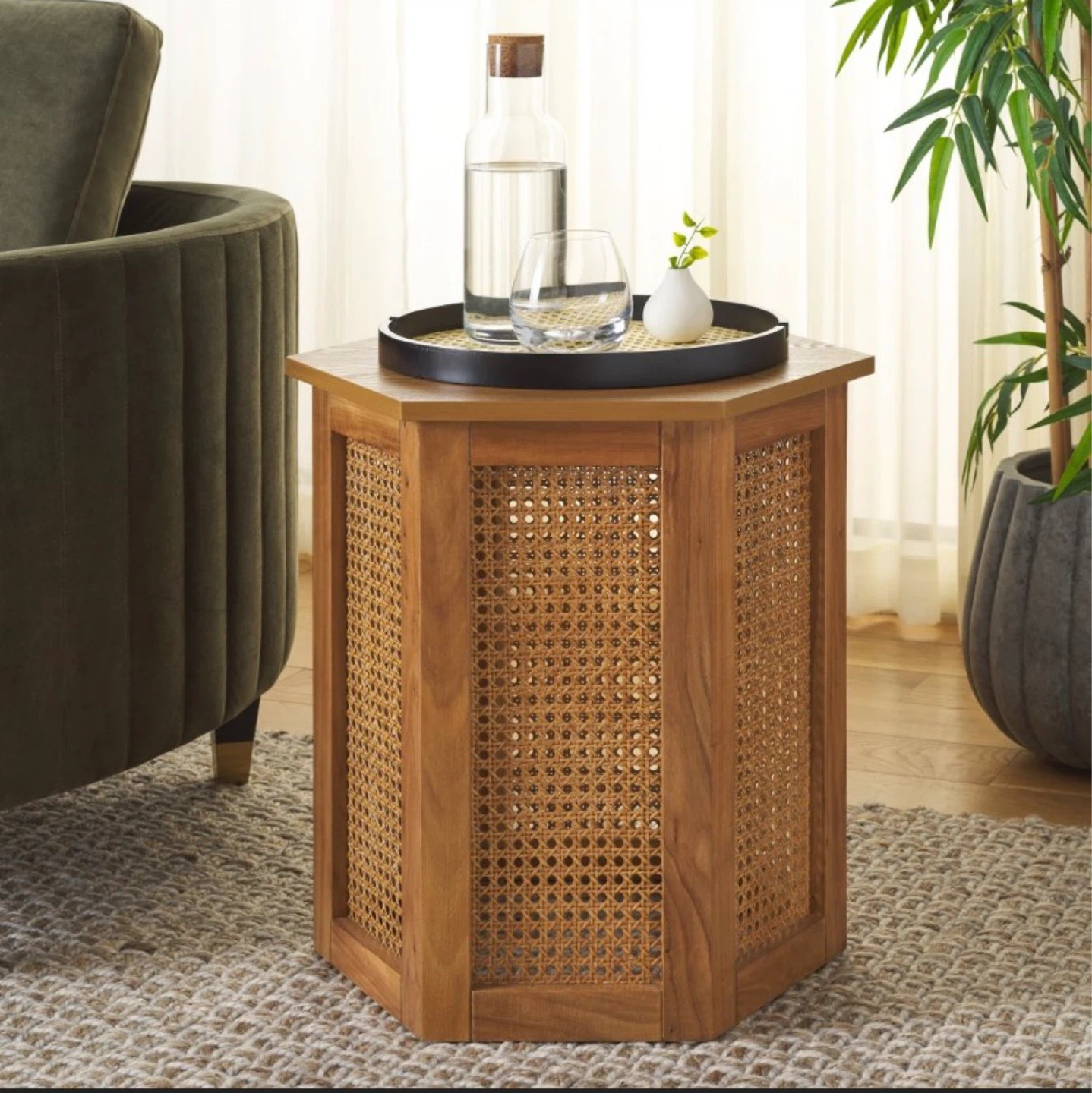 Safavieh Lazelir Hexagon Cane Accent Table - Natural