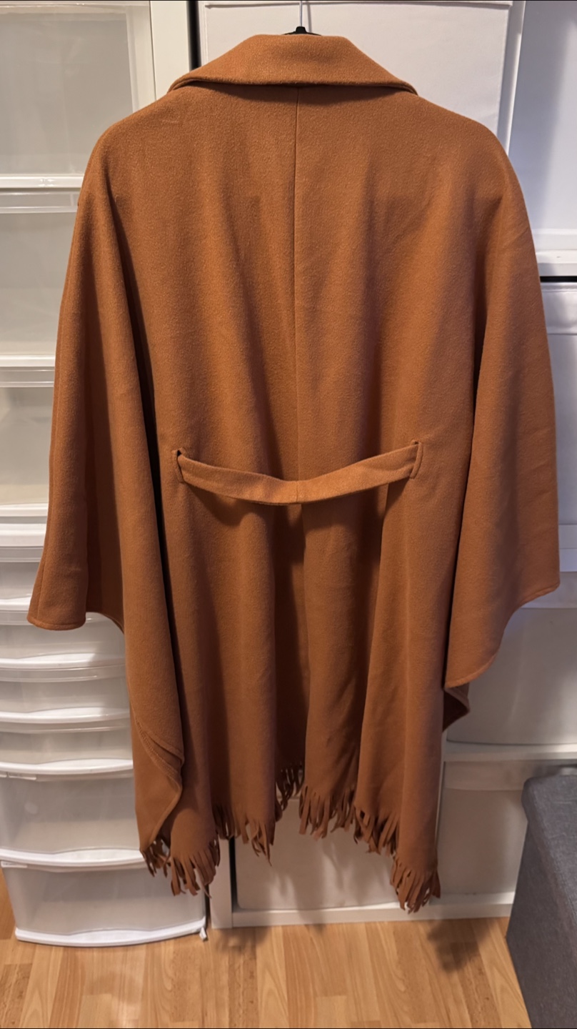 Brown Fringe Poncho/Cape Jacket with Tie Waist Belt - photo 3