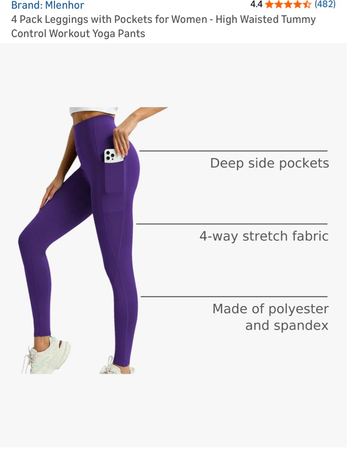 Women's 4 Pack High Waisted Leggings with Pockets - photo 2