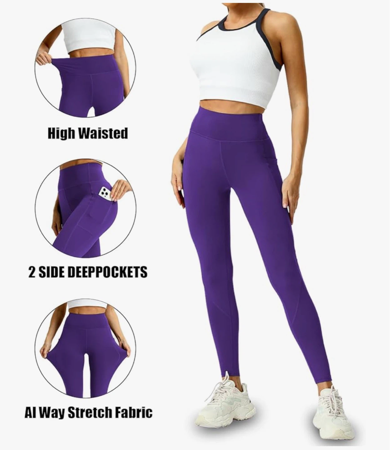 Women's 4 Pack High Waisted Leggings with Pockets - photo 3