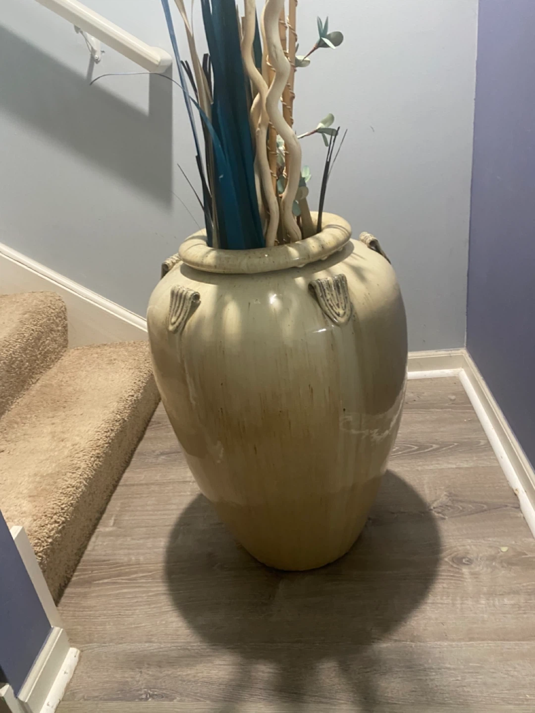 Large Ceramic Vase with Decorative Stems