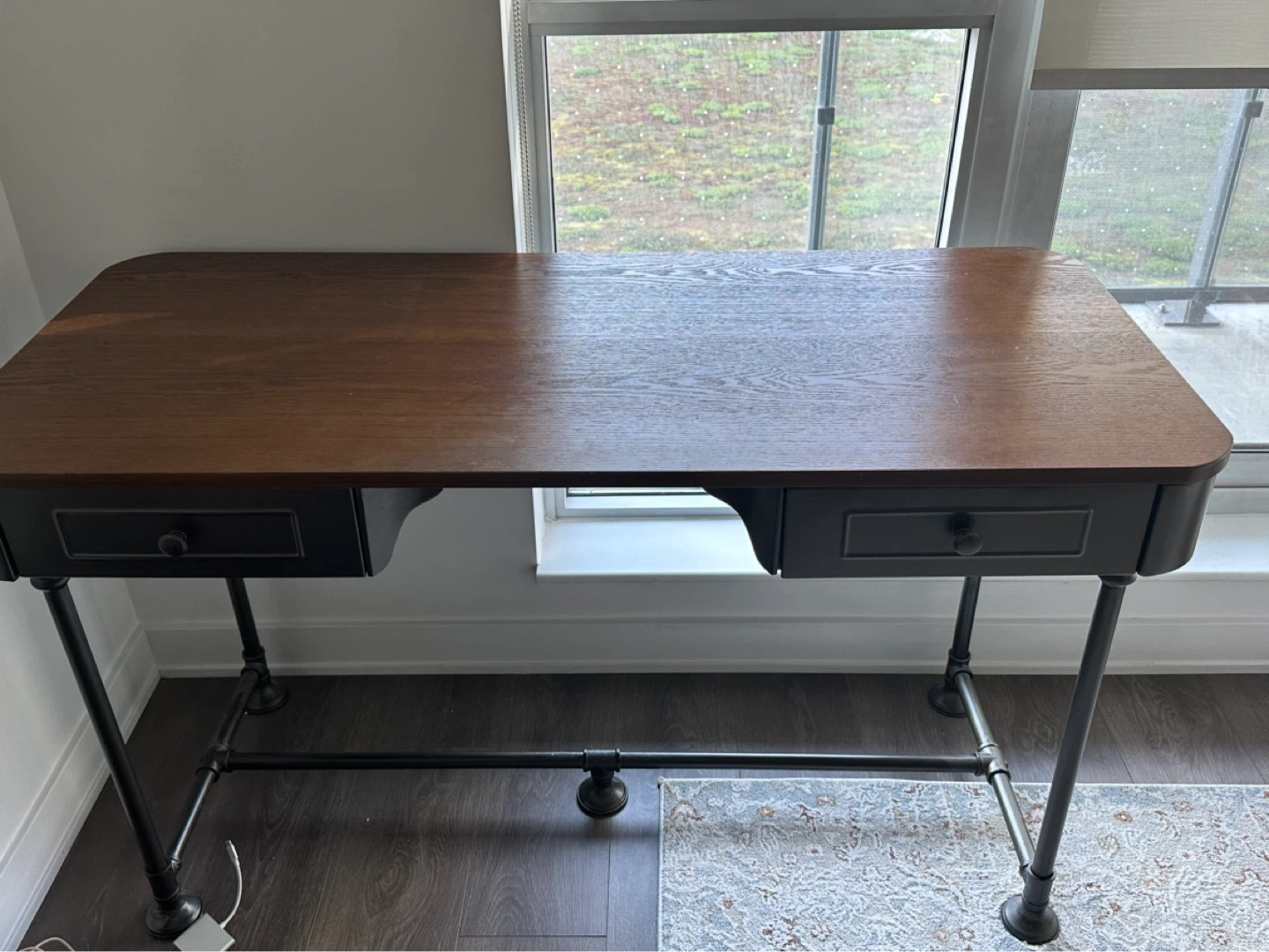 Desk with two drawers (Eggleston Metal Base Writing Desk)