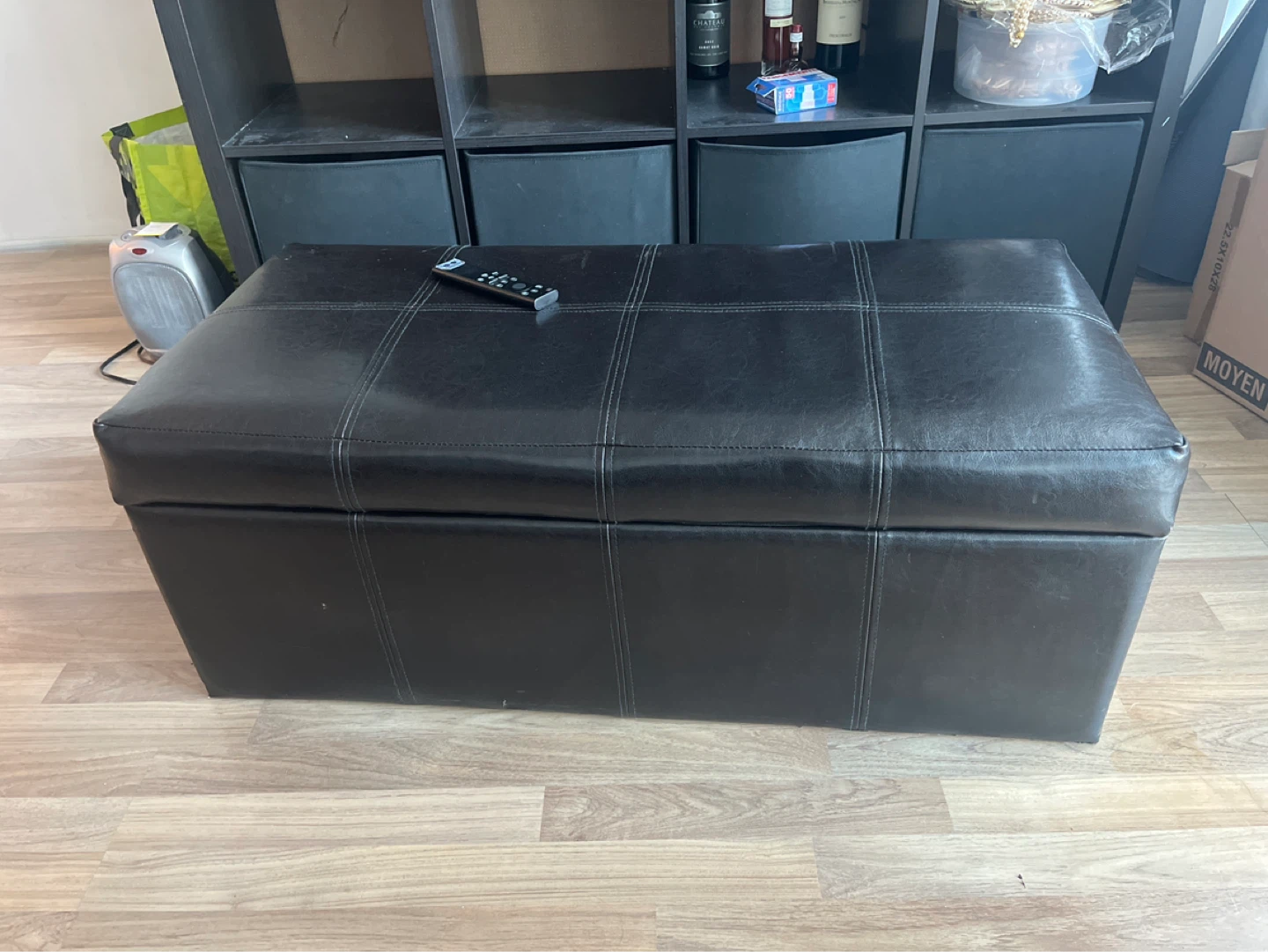 Black Faux Leather Storage Ottoman