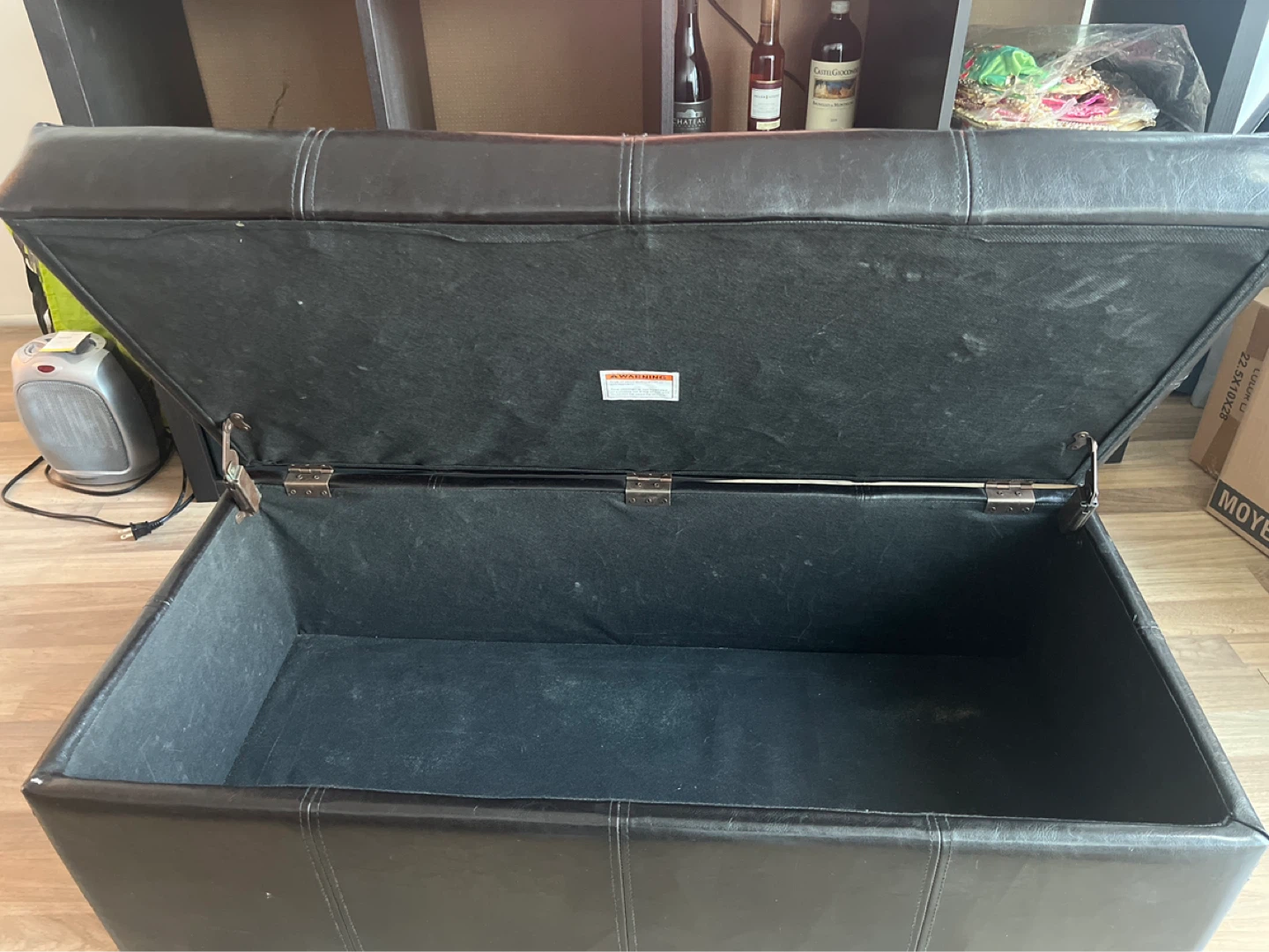 Black Faux Leather Storage Ottoman - photo 2