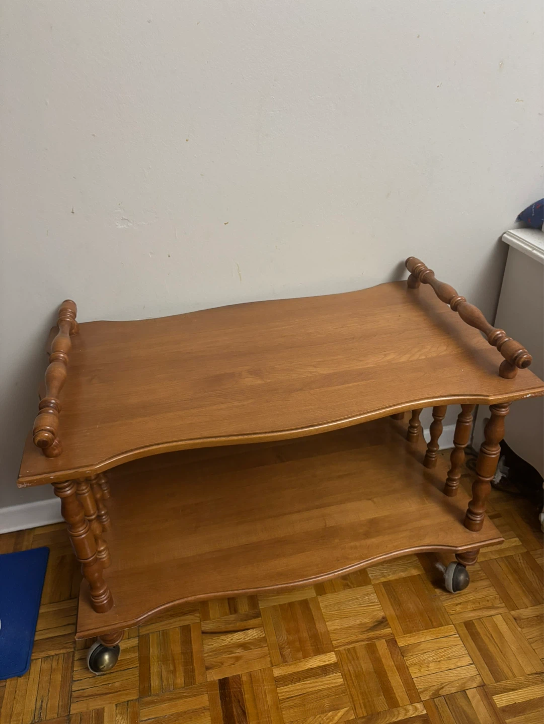 Vintage wooden serving cart bar cart on wheel