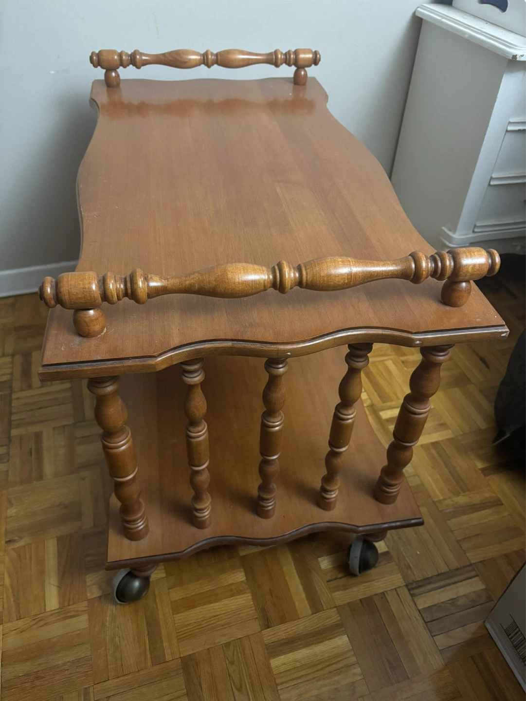 Vintage wooden serving cart bar cart on wheel - photo 2