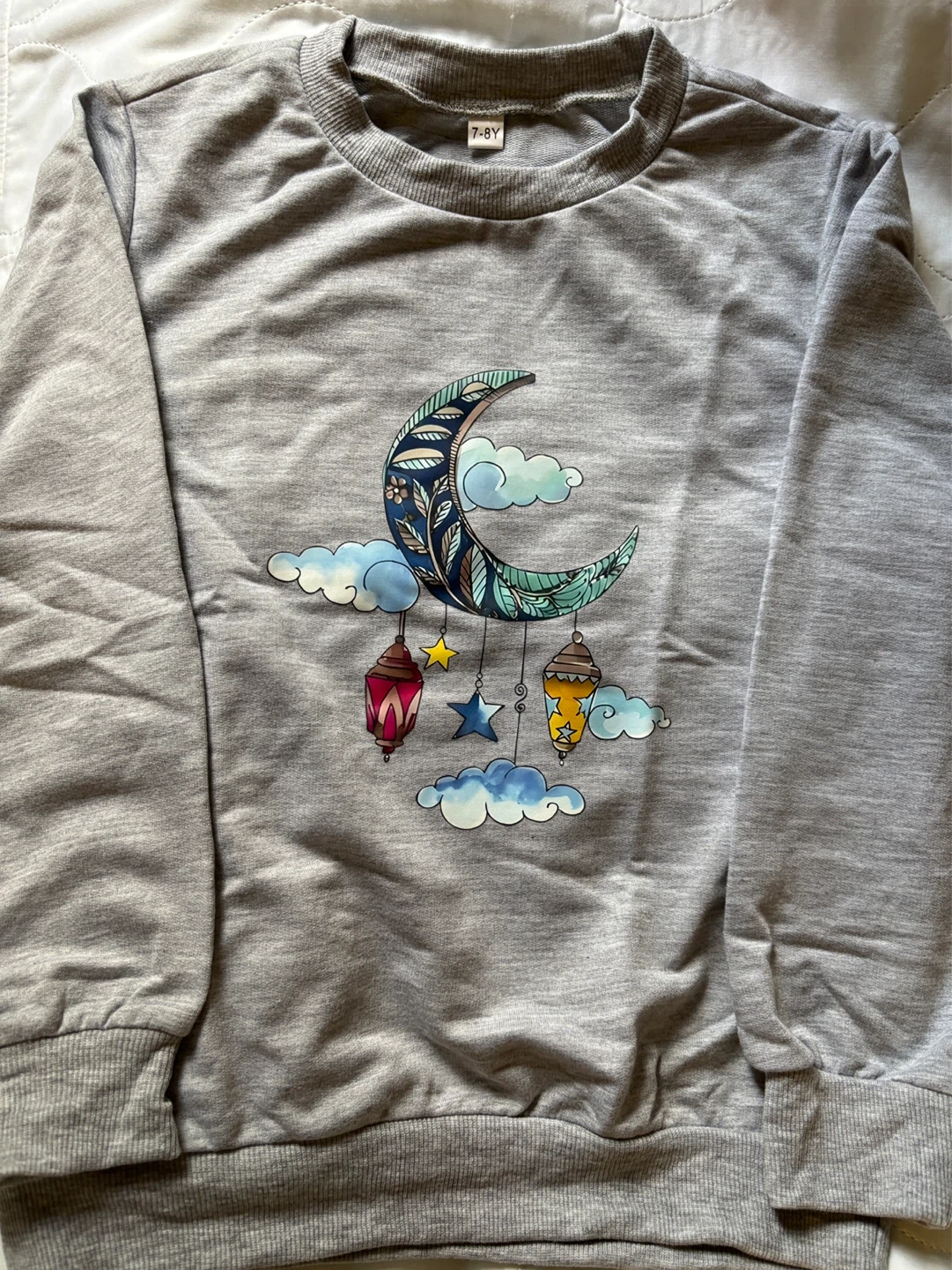 Gray "Moon & Lanterns" Graphic Sweatshirt - Size 7-8Y