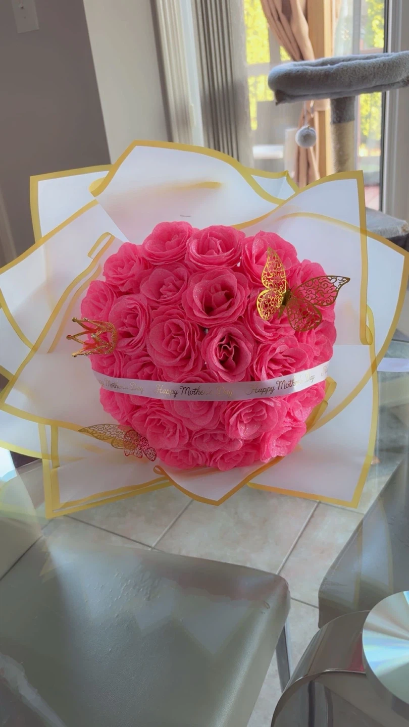 Pink Rose Arrangement with Butterflies and Crown
