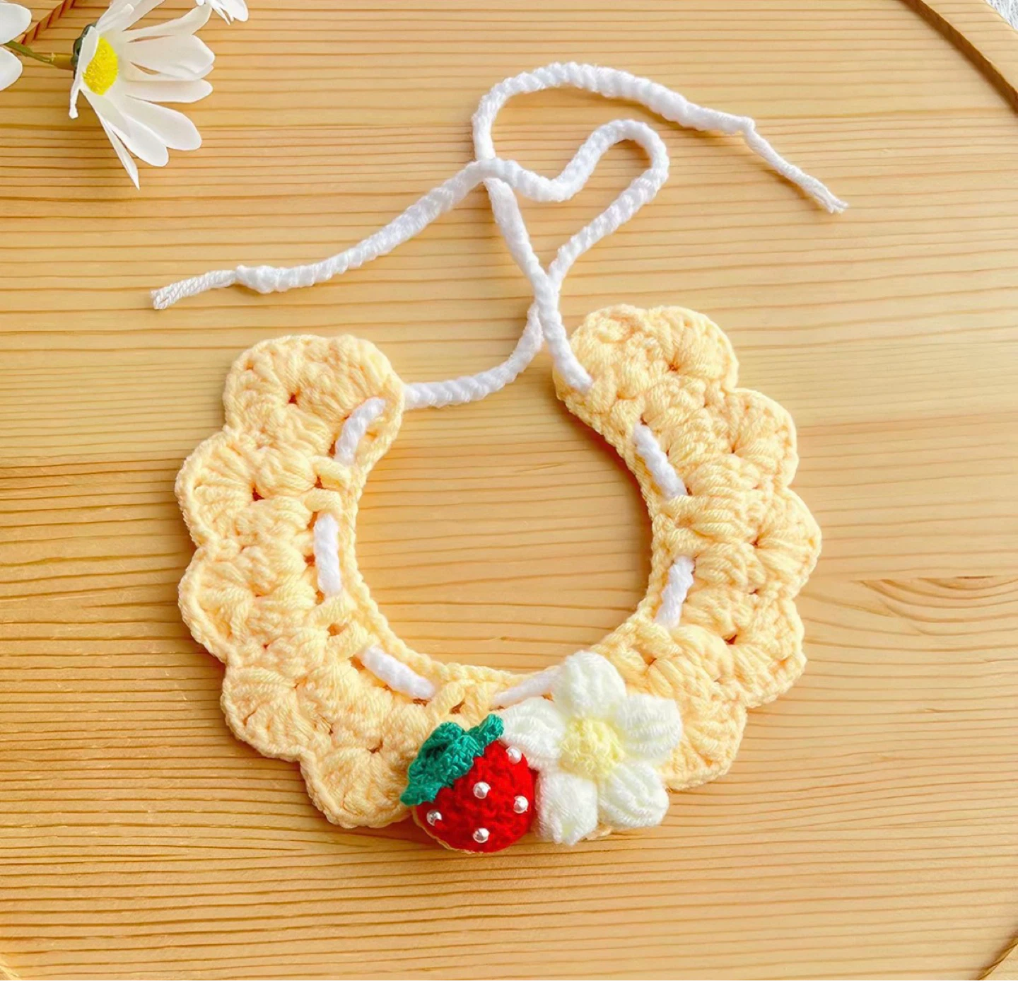 Crochet cute strawberry and flower collar