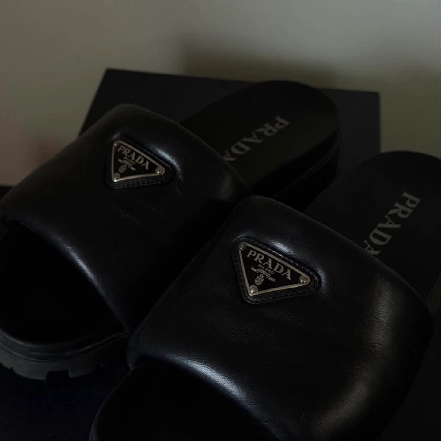 Prada Black Leather Slides - Size 7 - photo 4