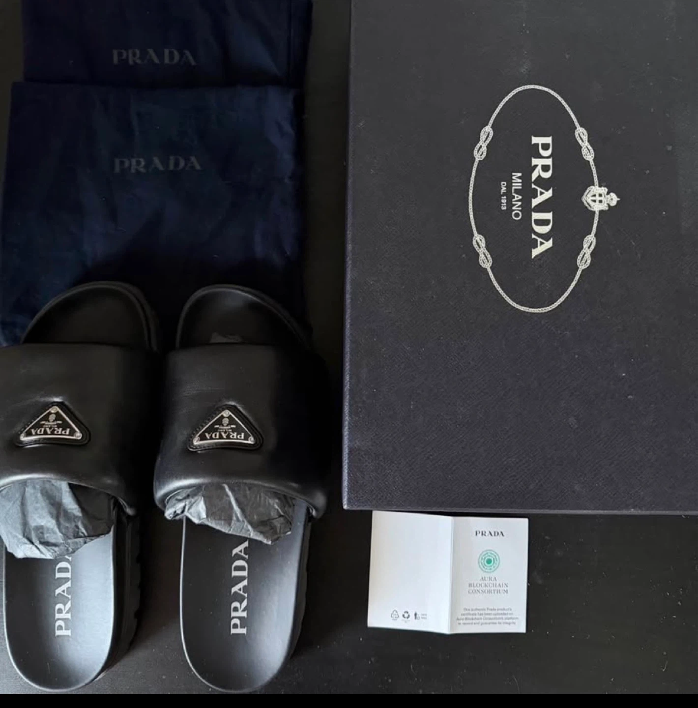 Prada Black Leather Slides - Size 7 - photo 5