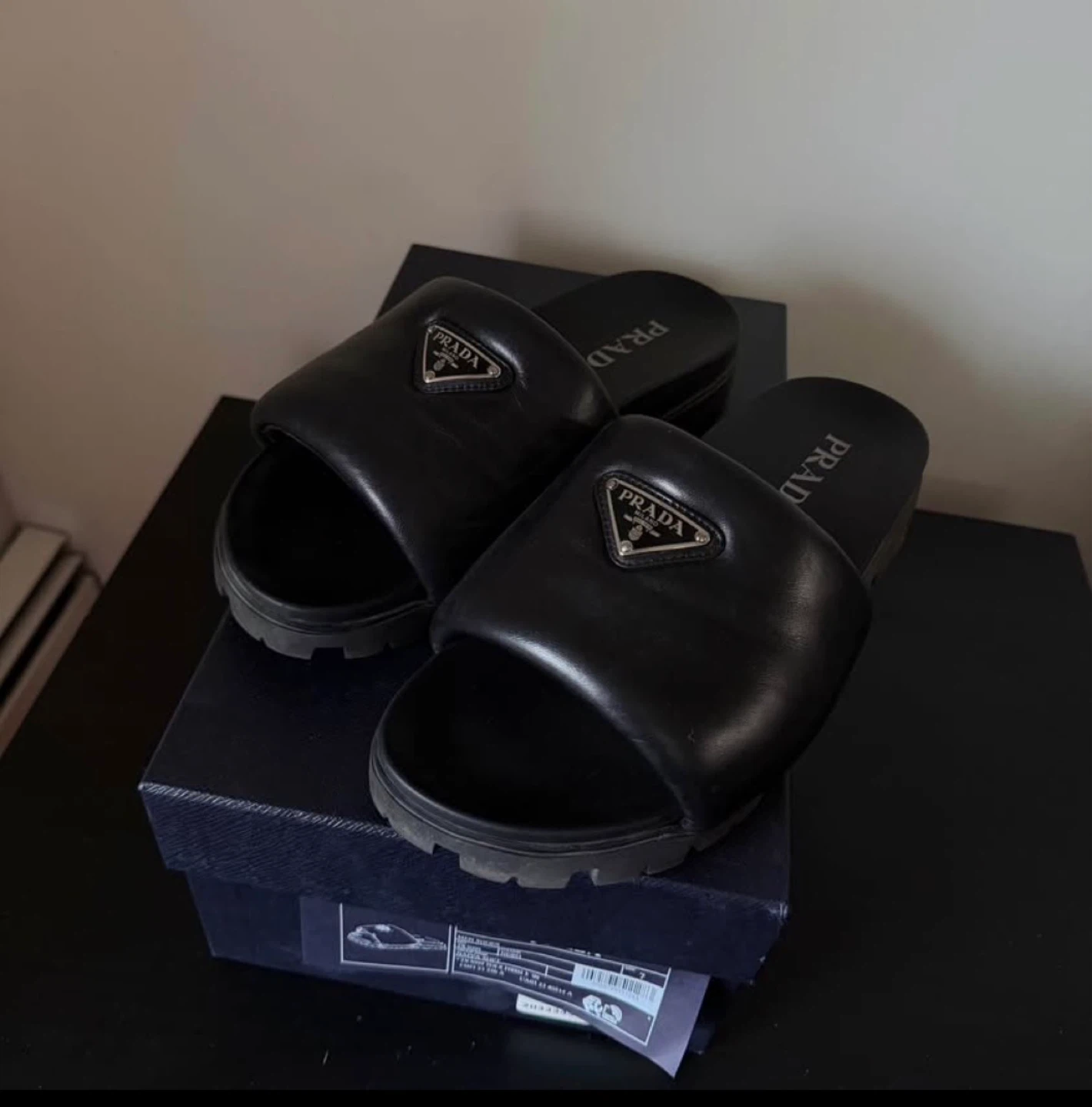 Prada Black Leather Slides - Size 7