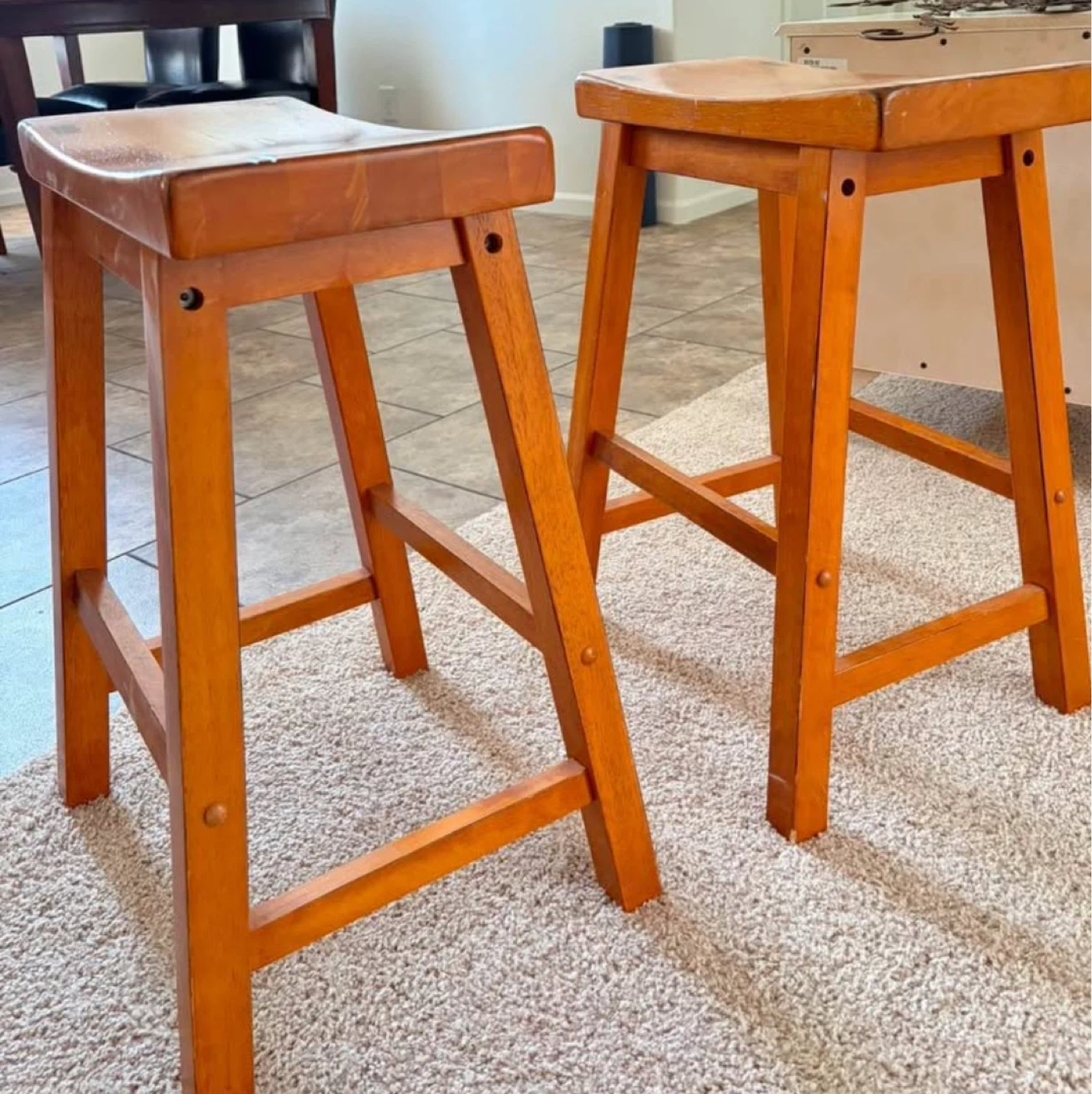 Set of 2 Orange Wooden Bar Stools