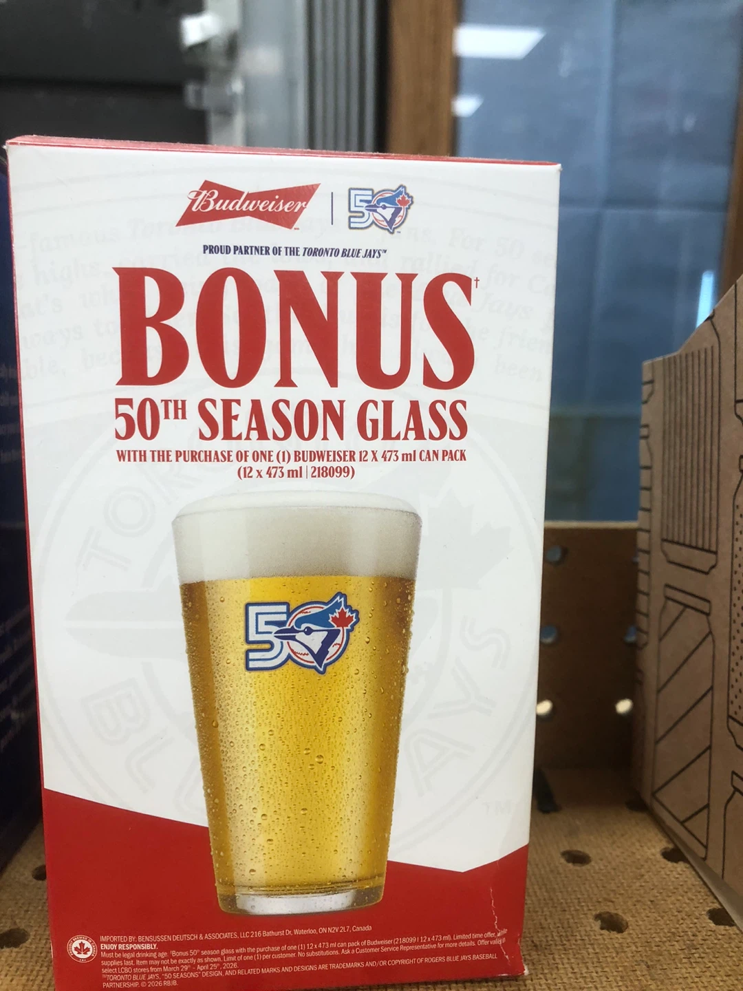 Budweiser Toronto Blue Jays 50th Season Bonus Glass