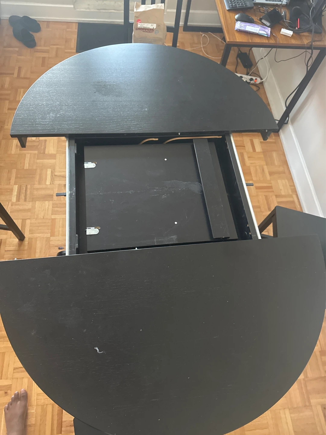 Black Round Extendable Dining Table with 4 Chairs - photo 3