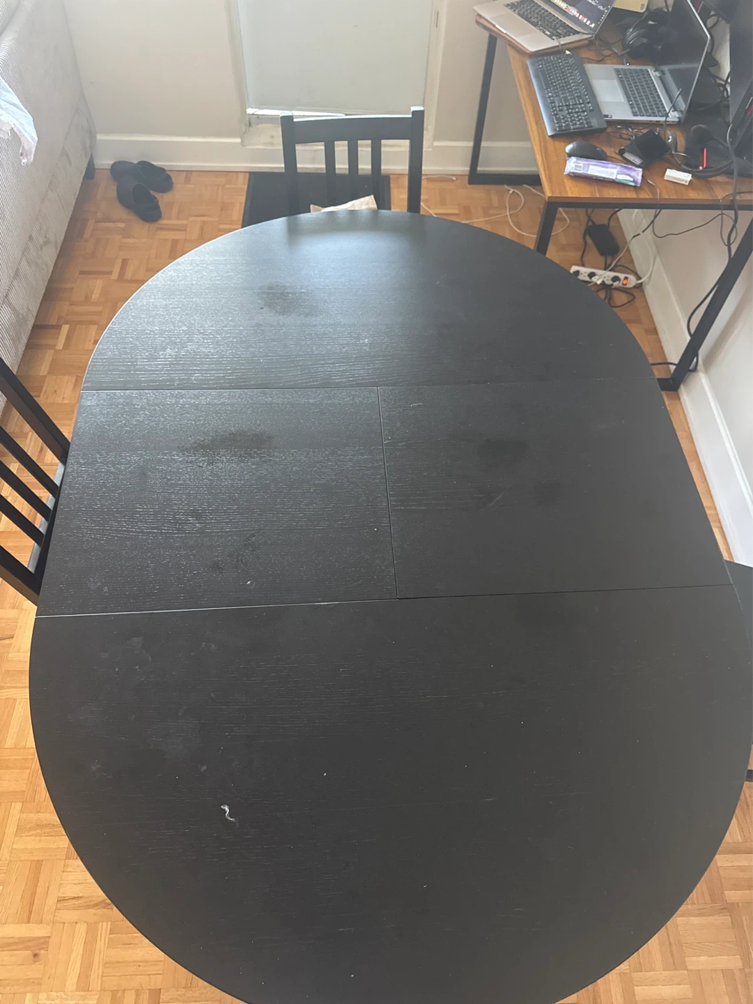Black Round Extendable Dining Table with 4 Chairs - photo 4