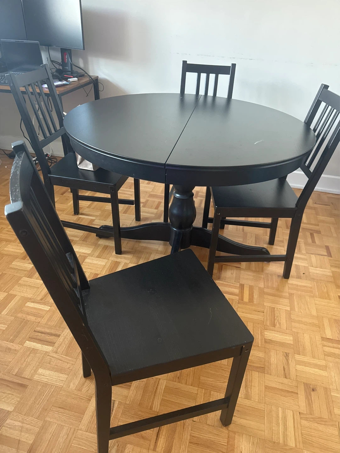 Black Round Extendable Dining Table with 4 Chairs - photo 2
