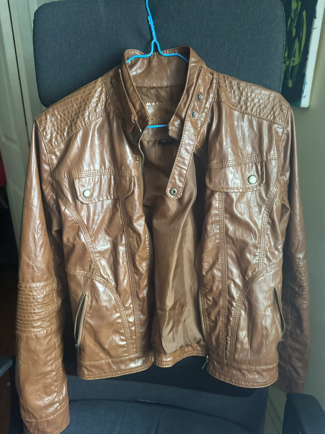 dllVins Faux Leather Jacket - Brown - Size 38